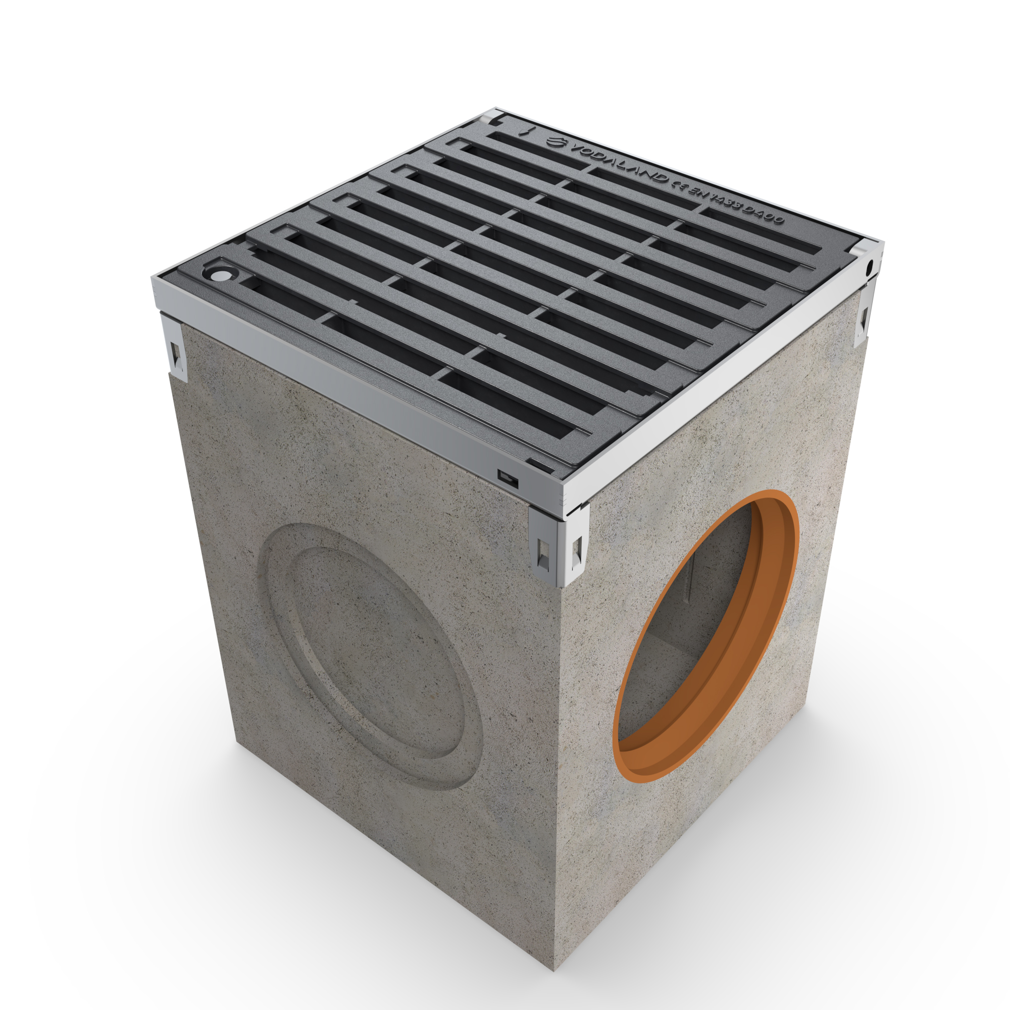 Дощоприймач бетонний Pro 400x400 H500 розтруб 200 з корзиною та гідрозатвором з решіткою чавунною щілинною D400