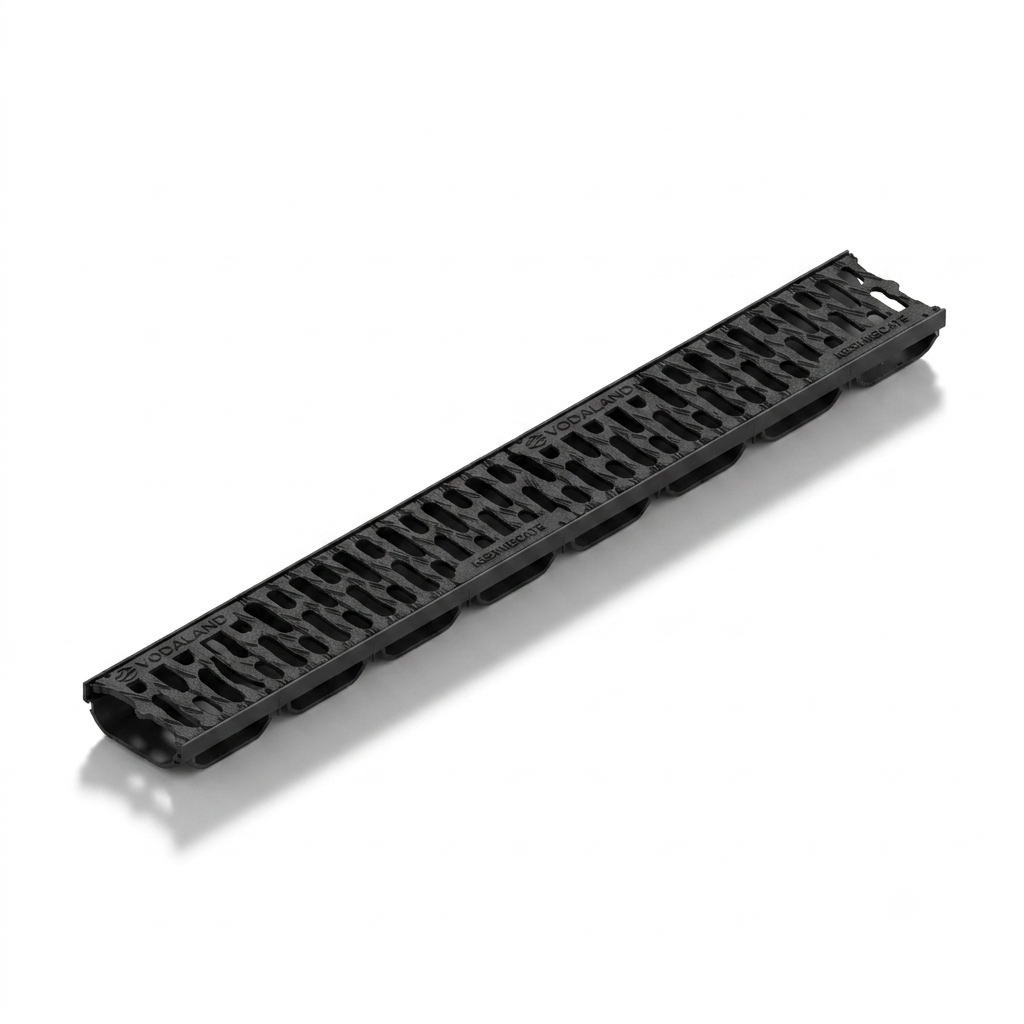 Лоток водоотводной пластиковый Easy Low DN100 H40 с решеткой чугунной щелевой А15