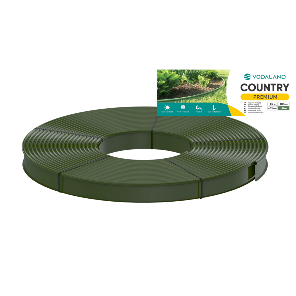 Бордюр садовый пластиковый Country Premium H110 оливковый 80 м