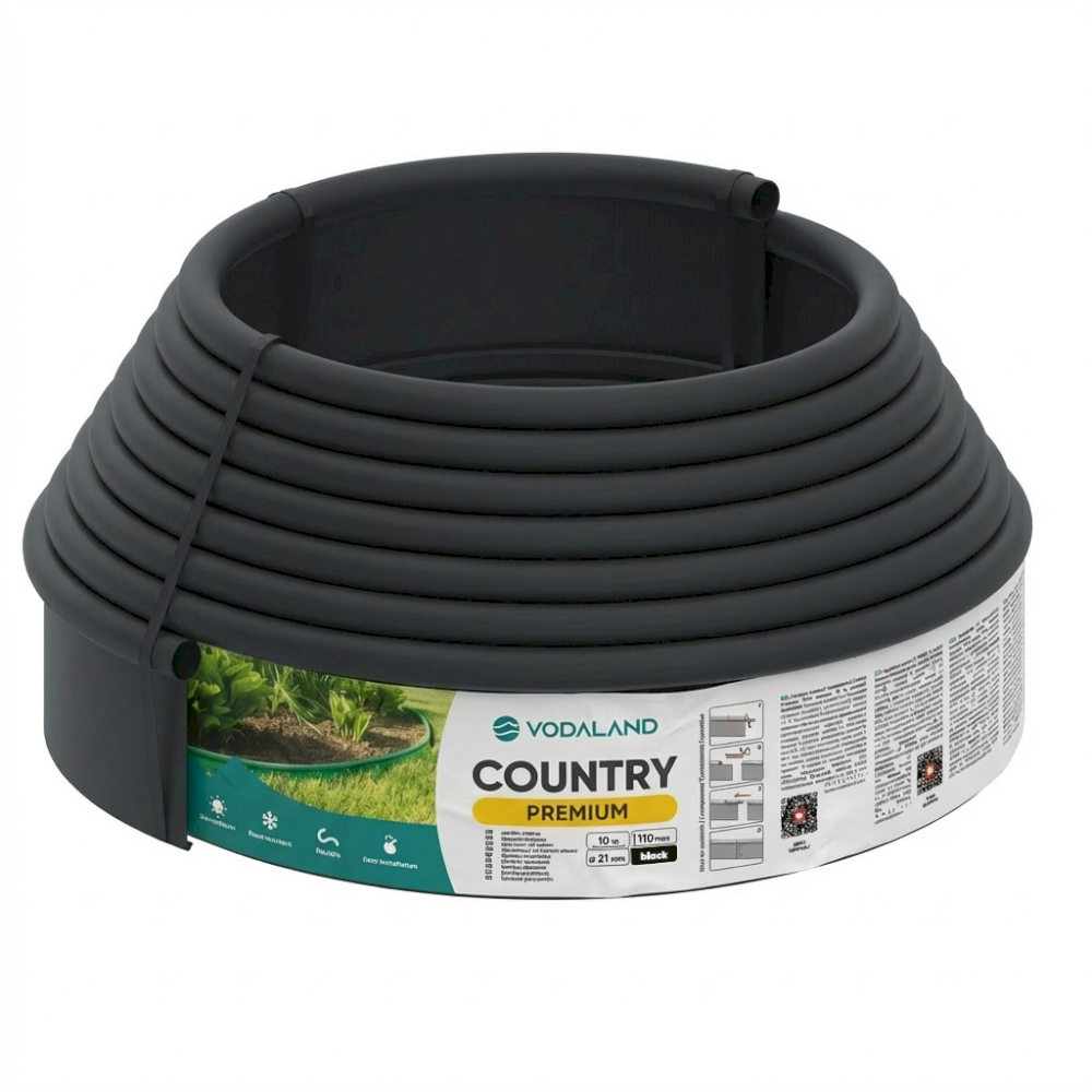 Бордюр садовый пластиковый Country Premium H110 черный 10 м